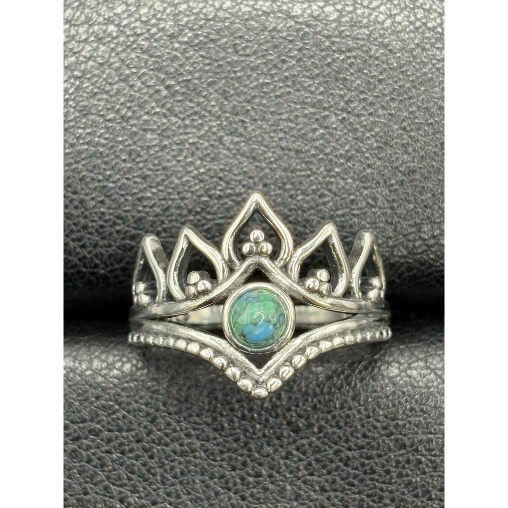 EUC Sterling Silver Turquoise Ring Size 7 Crown G31